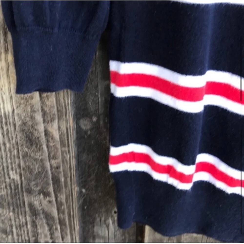 J. CREW Factory Navy Blue Red White Striped Cotton Sweater Size S
